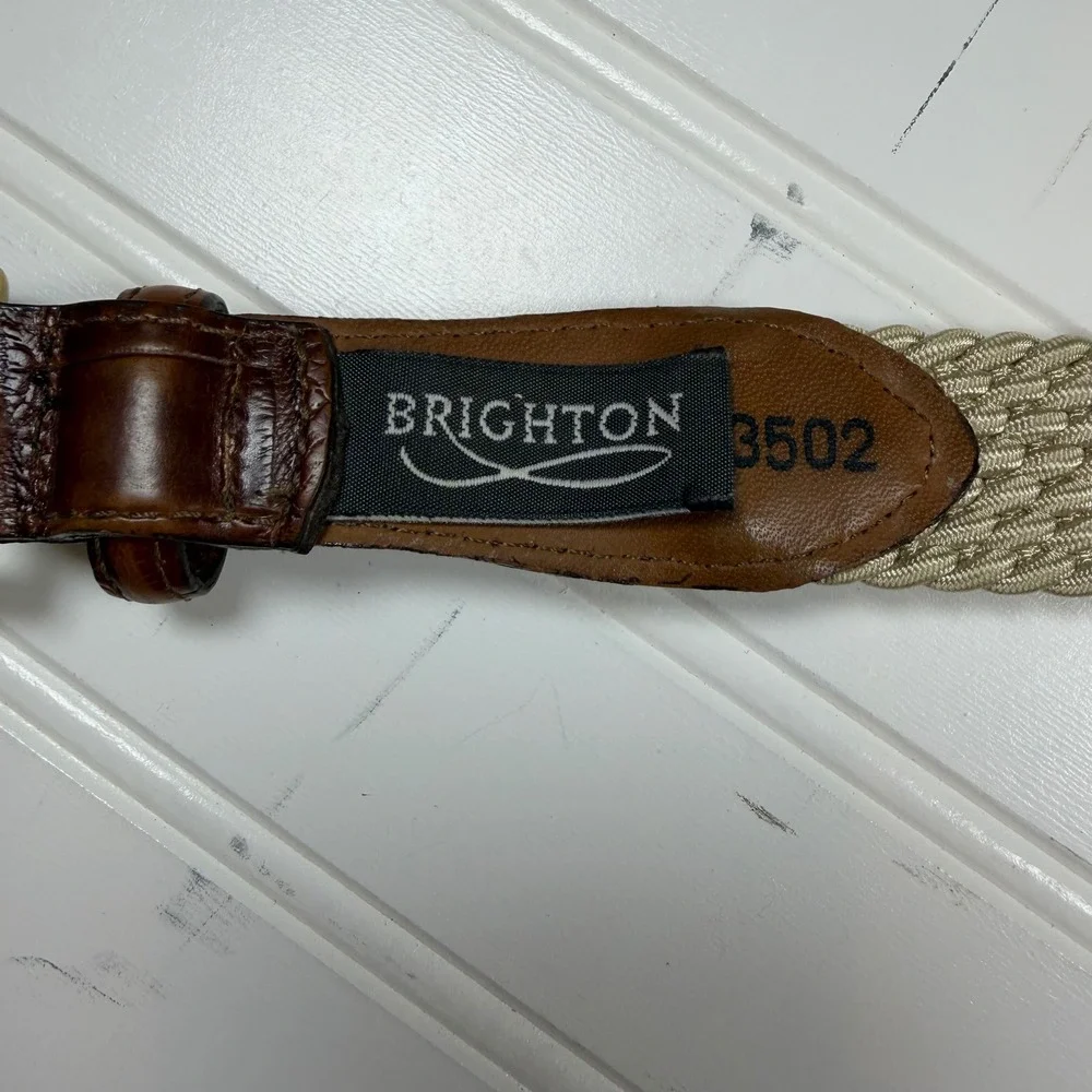 Brighton Vintage Mens 42 Braided Cord Leather Belt Tan Brown Brass 3502 USA